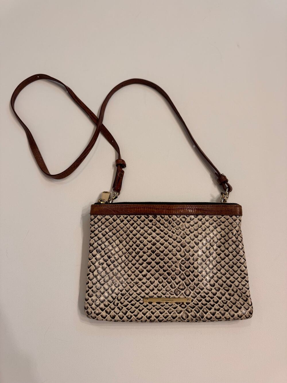 Brahmin Perri Crossbody Onyx Java Leather Bag White/Brown 2 Zip